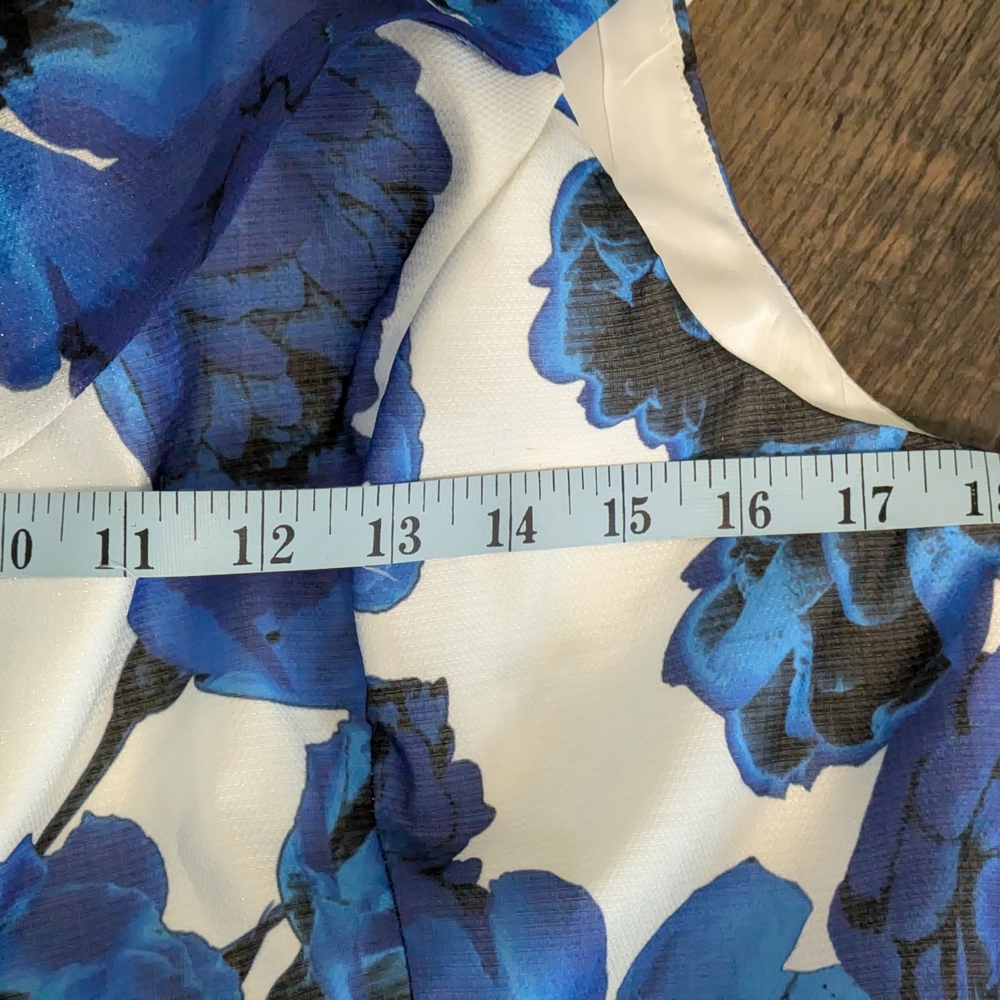 NWT Adrianna Papell One Shoulder Floral Dress Size 14 Royal Ivory Blue MSRP $229 - Picture 9 of 15
